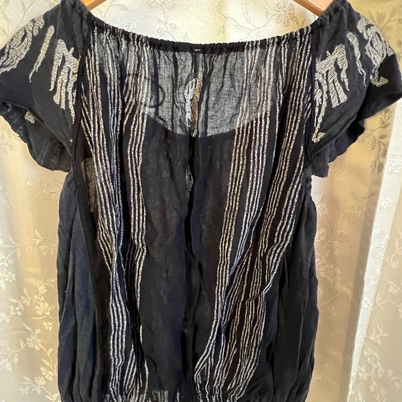 FREE PEOPLE PUKKA PEASANT BOHO EMBROIDERED TASSEL POM POM S/S Blouse-XS-EUC! - Picture 6 of 10